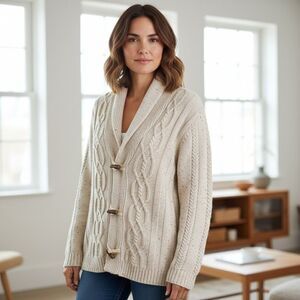 Coldwater Creek Wool Blend Cable Knit Cardigan Sweater Toggle Button Womens 1X